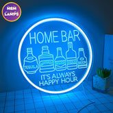 Home bar Circle Frame Neon Sign Blue
